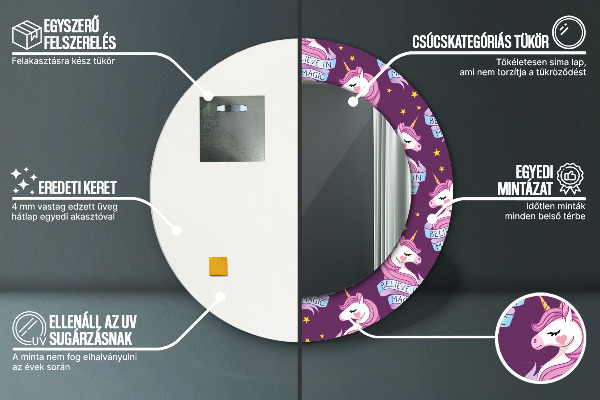 Jednorožec Okrúhle dekoračné zrkadlo na stenu