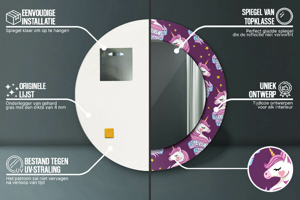 Jednorožec Okrúhle dekoračné zrkadlo na stenu