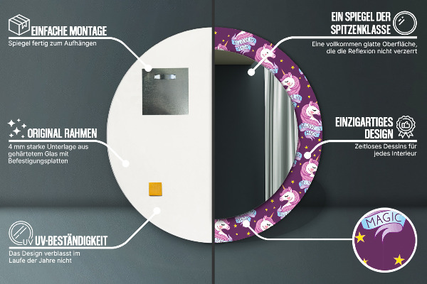 Jednorožec Okrúhle dekoračné zrkadlo na stenu