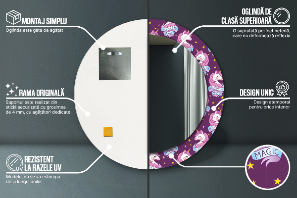 Jednorožec Okrúhle dekoračné zrkadlo na stenu