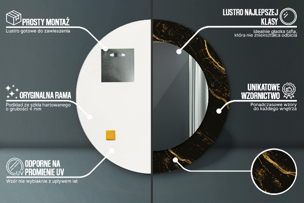 Čierny mramor Okrúhle dekoračné zrkadlo na stenu