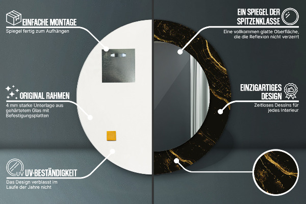 Čierny mramor Okrúhle dekoračné zrkadlo na stenu