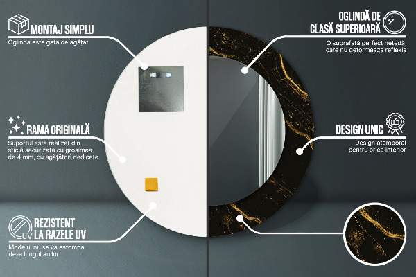 Čierny mramor Okrúhle dekoračné zrkadlo na stenu