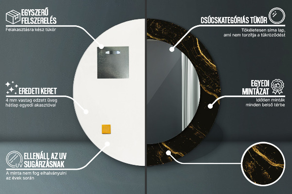 Čierny mramor Okrúhle dekoračné zrkadlo na stenu