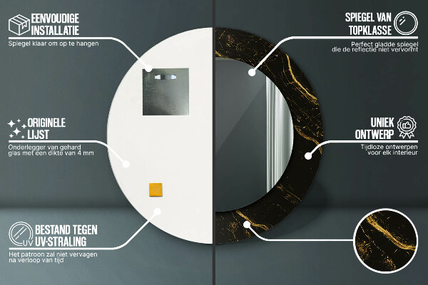 Čierny mramor Okrúhle dekoračné zrkadlo na stenu