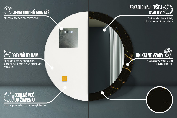 Čierny mramor Okrúhle dekoračné zrkadlo na stenu