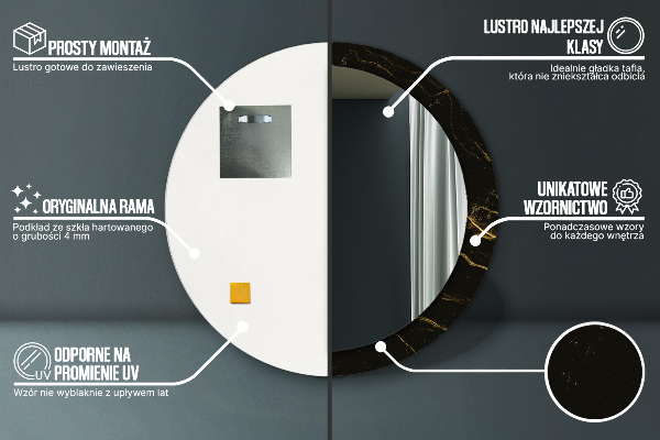 Čierny mramor Okrúhle dekoračné zrkadlo na stenu