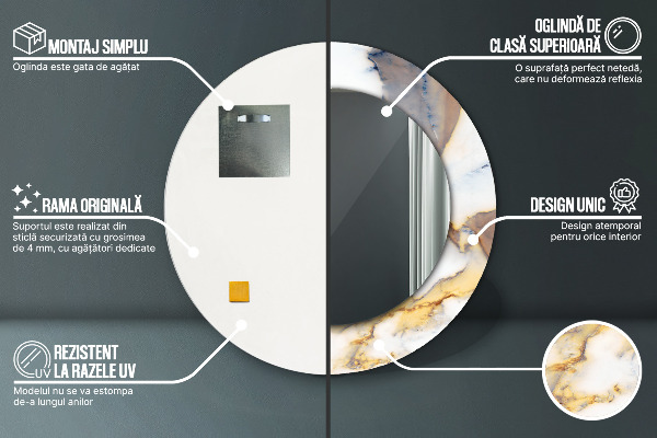 Biely mramor Okrúhle dekoračné zrkadlo na stenu