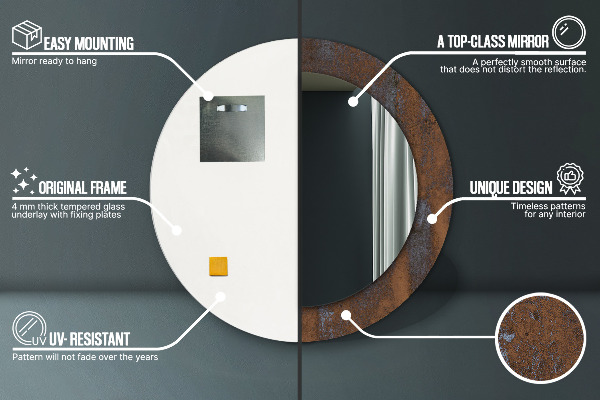 Kovový rustikálny Okrúhle dekoračné zrkadlo na stenu