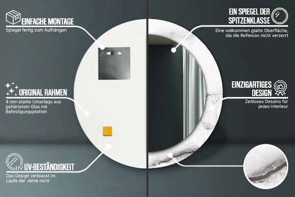 Biely mramor Okrúhle dekoračné zrkadlo