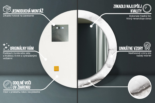 Biely mramor Okrúhle dekoračné zrkadlo