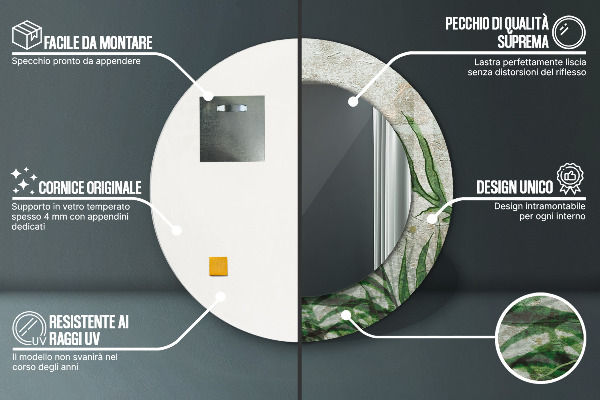 Listy papradia Okrúhle dekoračné zrkadlo