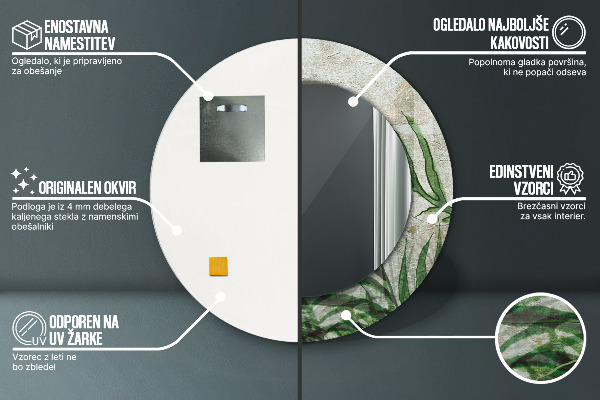 Listy papradia Okrúhle dekoračné zrkadlo