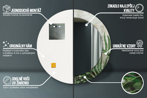 Listy papradia Okrúhle dekoračné zrkadlo