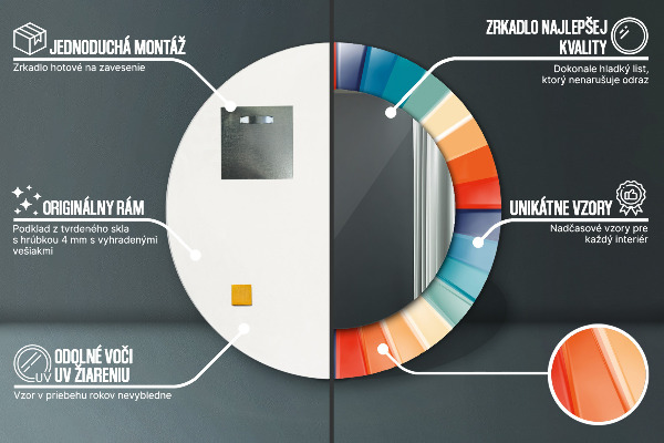 Radiálne koncentrické pásy Okrúhle dekoračné zrkadlo