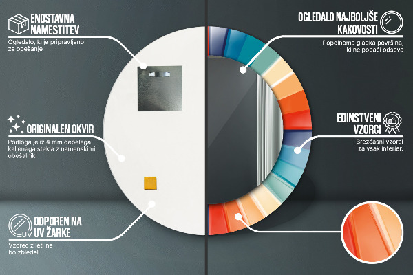 Radiálne koncentrické pásy Okrúhle dekoračné zrkadlo