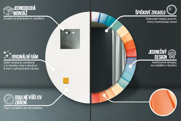Radiálne koncentrické pásy Okrúhle dekoračné zrkadlo