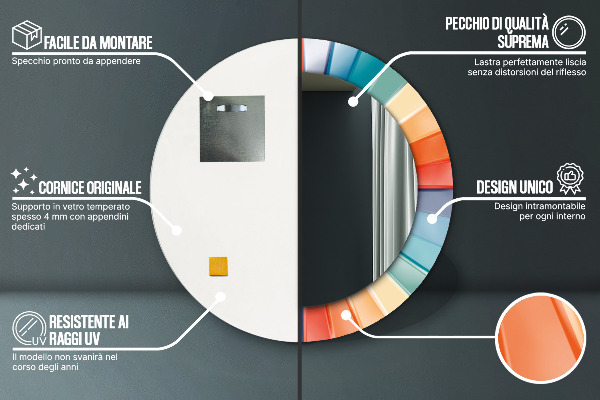 Radiálne koncentrické pásy Okrúhle dekoračné zrkadlo