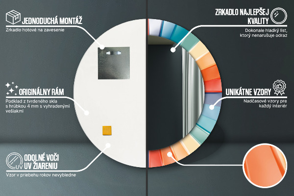 Radiálne koncentrické pásy Okrúhle dekoračné zrkadlo