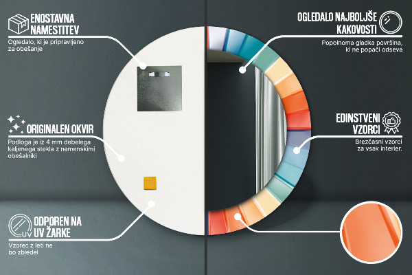 Radiálne koncentrické pásy Okrúhle dekoračné zrkadlo
