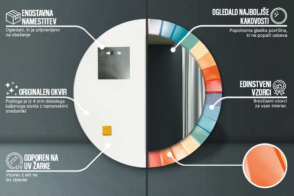 Radiálne koncentrické pásy Okrúhle dekoračné zrkadlo
