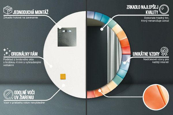 Radiálne koncentrické pásy Okrúhle dekoračné zrkadlo