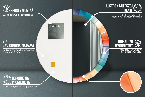 Radiálne koncentrické pásy Okrúhle dekoračné zrkadlo