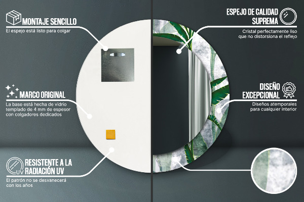 Tropické listy Okrúhle dekoračné zrkadlo