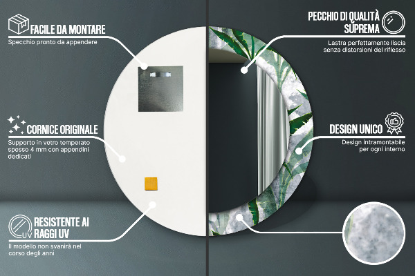 Tropické listy Okrúhle dekoračné zrkadlo