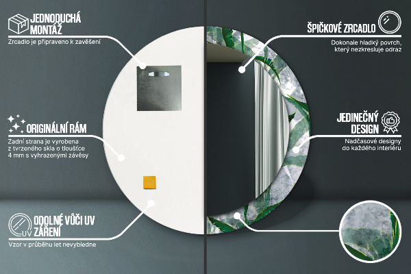 Tropické listy Okrúhle dekoračné zrkadlo