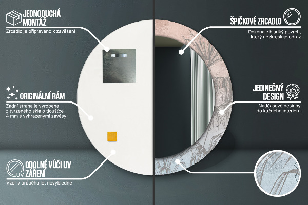 Tropické kvety Okrúhle dekoračné zrkadlo na stenu