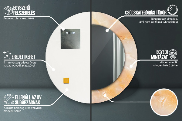 Mramorový onyx Okrúhle zrkadlo rám s potlačou