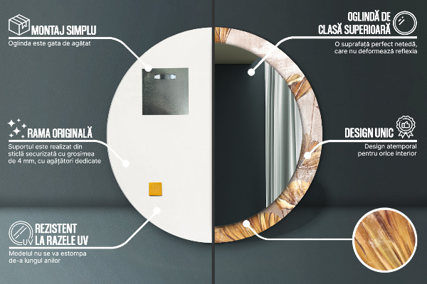 Zlaté listy Okrúhle zrkadlo s motívom