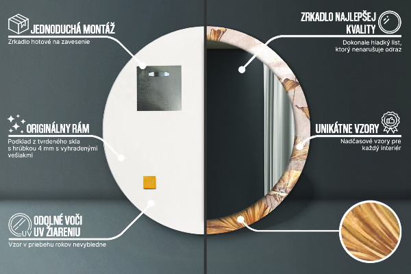 Zlaté listy Okrúhle zrkadlo s motívom