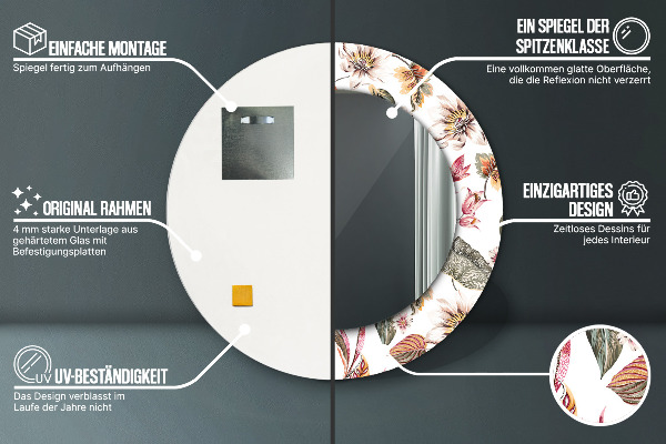 Kvety Okrúhle dekoračné zrkadlo