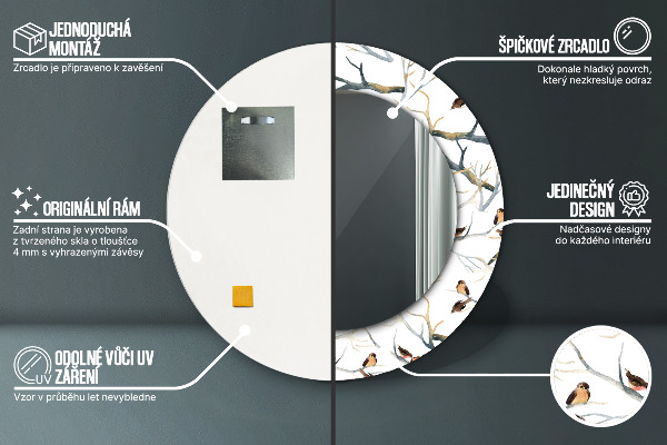 Vrabci vetvy vtákov Okrúhle dekoračné zrkadlo