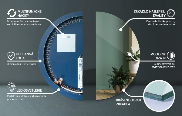 Okrúhle zrkadlo s led osvetlením fi 40 cm