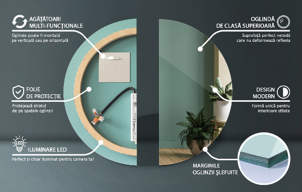 Zrkadlo do kupelne okrúhle s led osvetlením fi 50 cm