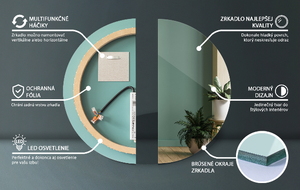 Zrkadlo do kupelne okrúhle s led osvetlením fi 50 cm