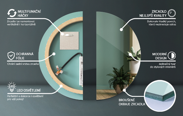 Okrúhle zrkadlo do kupelne s led osvetlením fi 90 cm