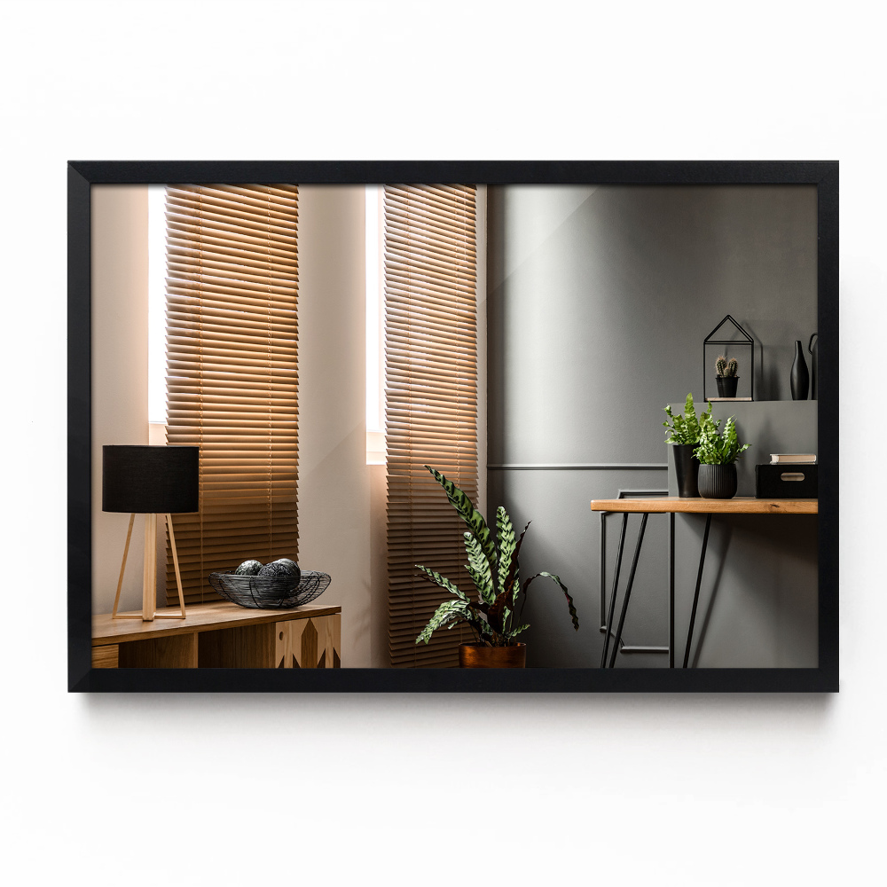 Obdĺžnikové zrkadlo do obývačky v čiernom ráme MDF 100x70 cm