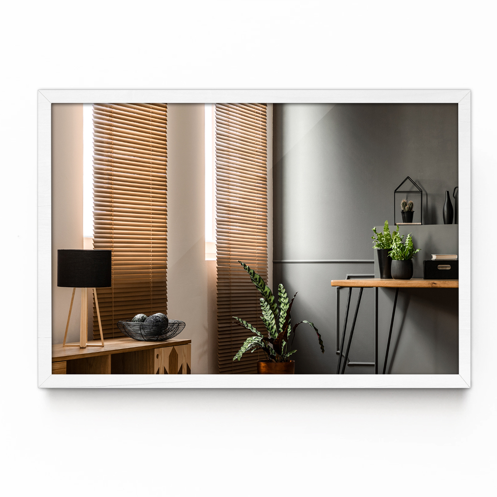 Obdĺžnikové zrkadlo do obývačky v bielom ráme MDF 100x70 cm