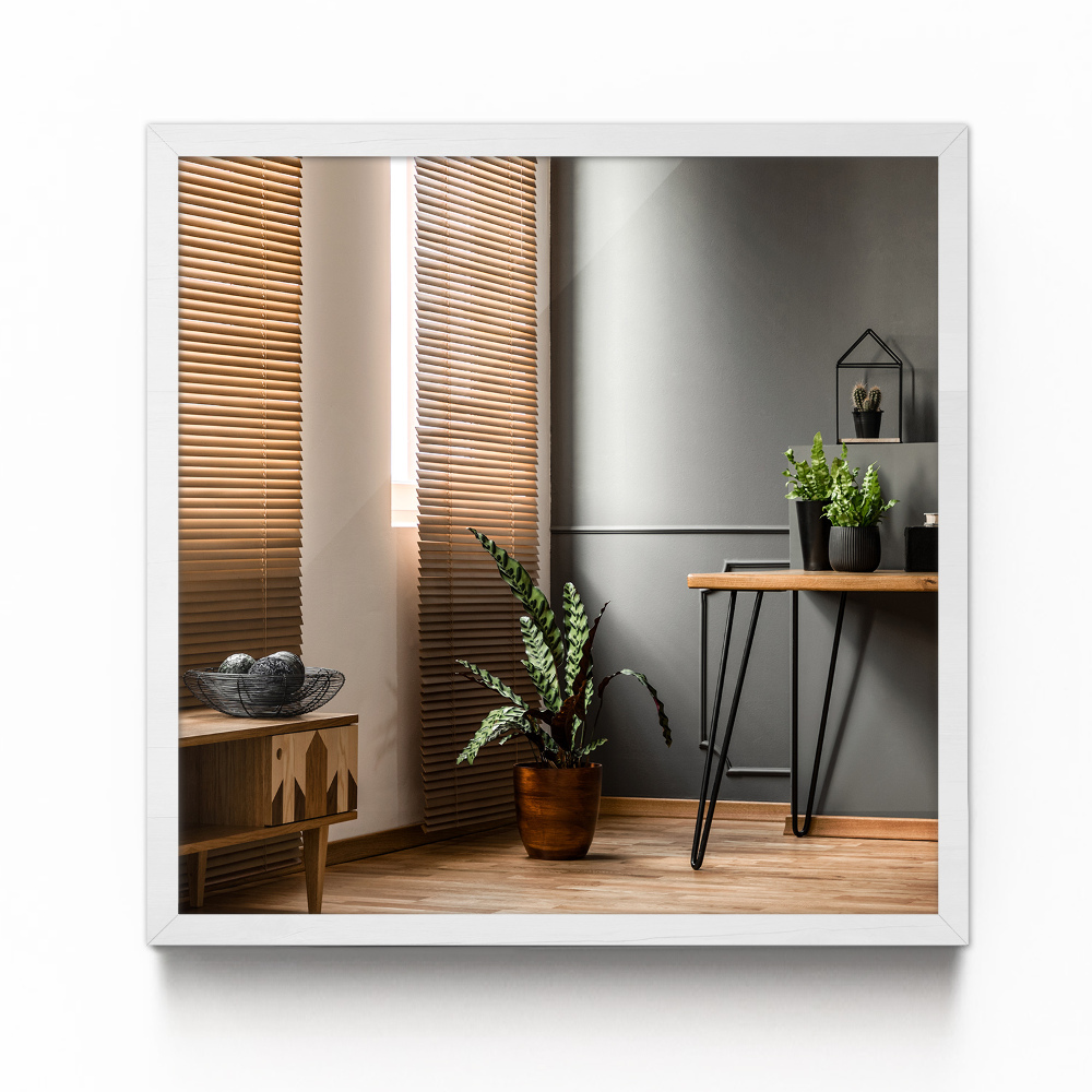 Obdĺžnikové zrkadlo do obývačky v bielom ráme MDF 50x50 cm