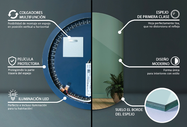 Zrkadlo s vyrezanou stranou s led podsvícením 63x70 cm