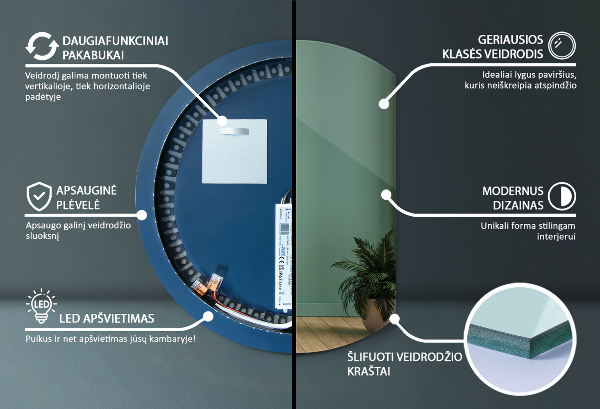 Zrkadlo s vyrezanou stranou moderné s led podsvícením 74x90 cm