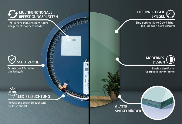 Zrkadlo so zrezaným kruhom nástenný led 84x100 cm