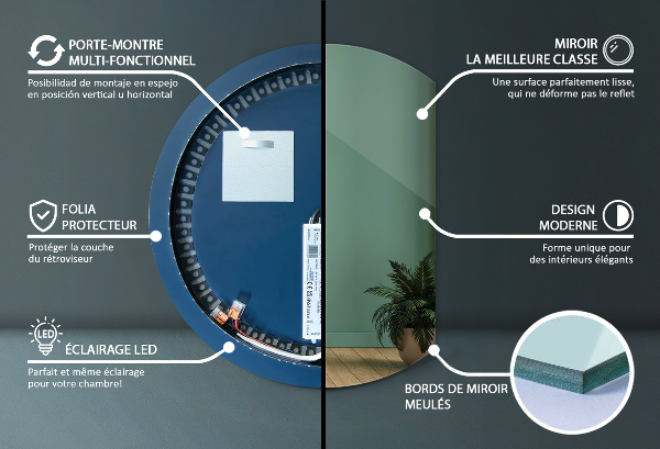 Zrkadlo so zrezaným kruhom nástenný led 84x100 cm