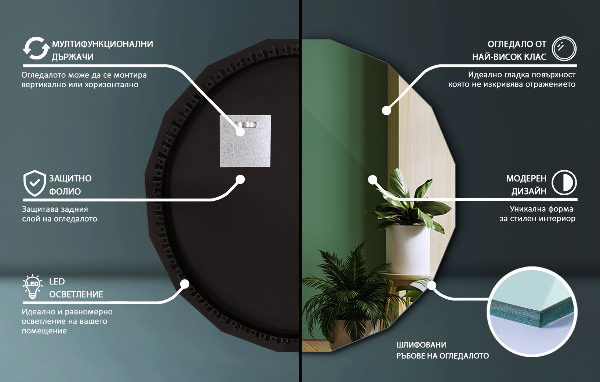 Polygonálne zrkadlo LED 100x100 cm