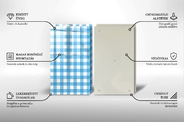 Sklo za varnú dosku Modro-biely kockovaný vzor