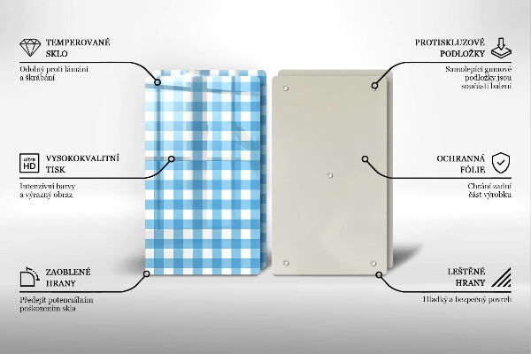 Sklo za varnú dosku Modro-biely kockovaný vzor